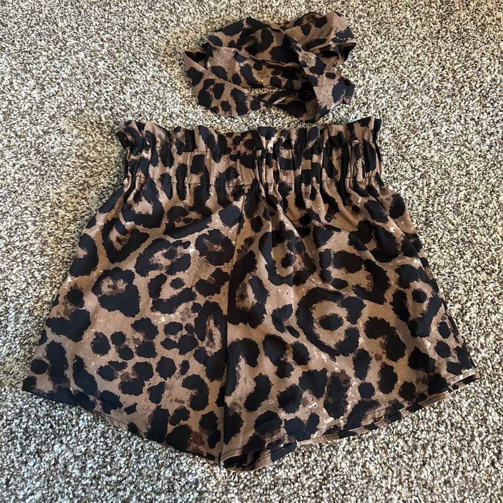 Leopard Print Shorts and Headband Set